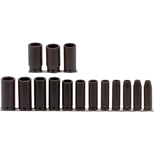Proto J74114 1/2in Drive 15 Pc Deep Impact Socket Set 6 Point Black Oxide
