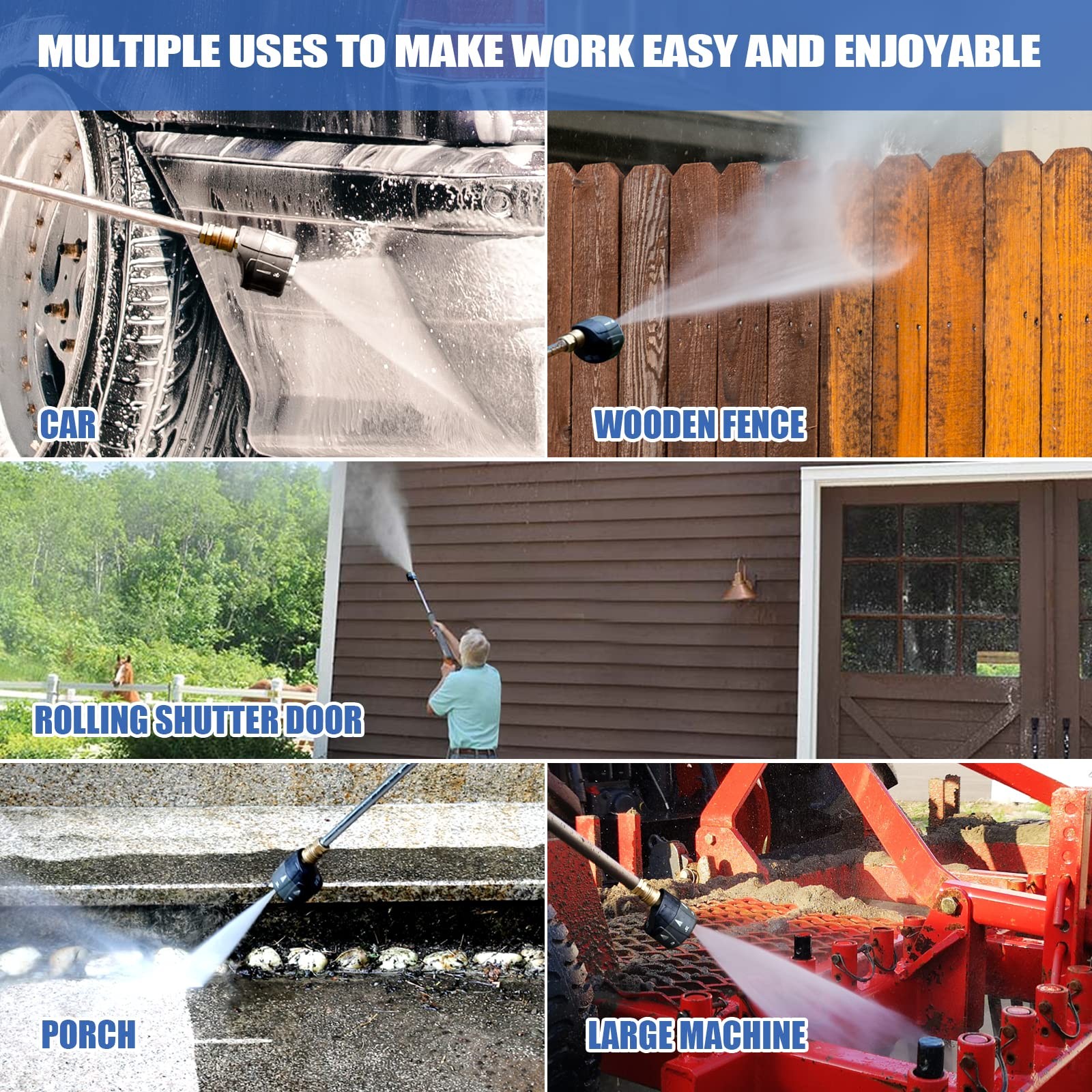 Pressure Washer Nozzle, 7-in-1 Quick Changeover Nozzle, Adjustable Pressure Wash