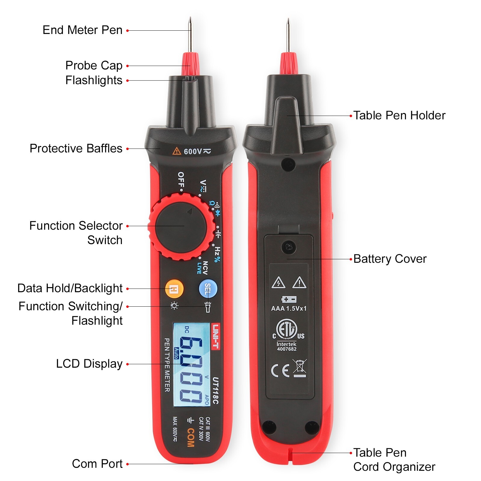 UNI-T Pen Type Digital Multimeter Volt Tester 6000Bits TRMS NCV/Live Test UT118C