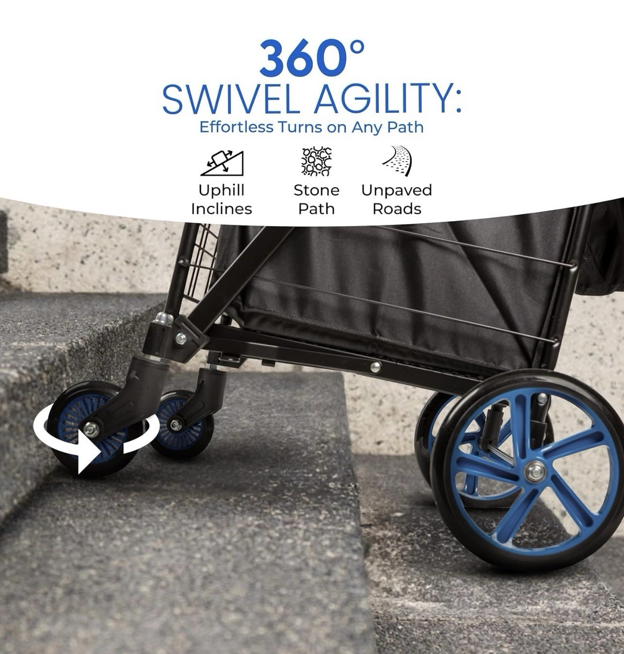 SereneLife Large Folding Utility Shopping Cart with Removable Liner – (Blue)