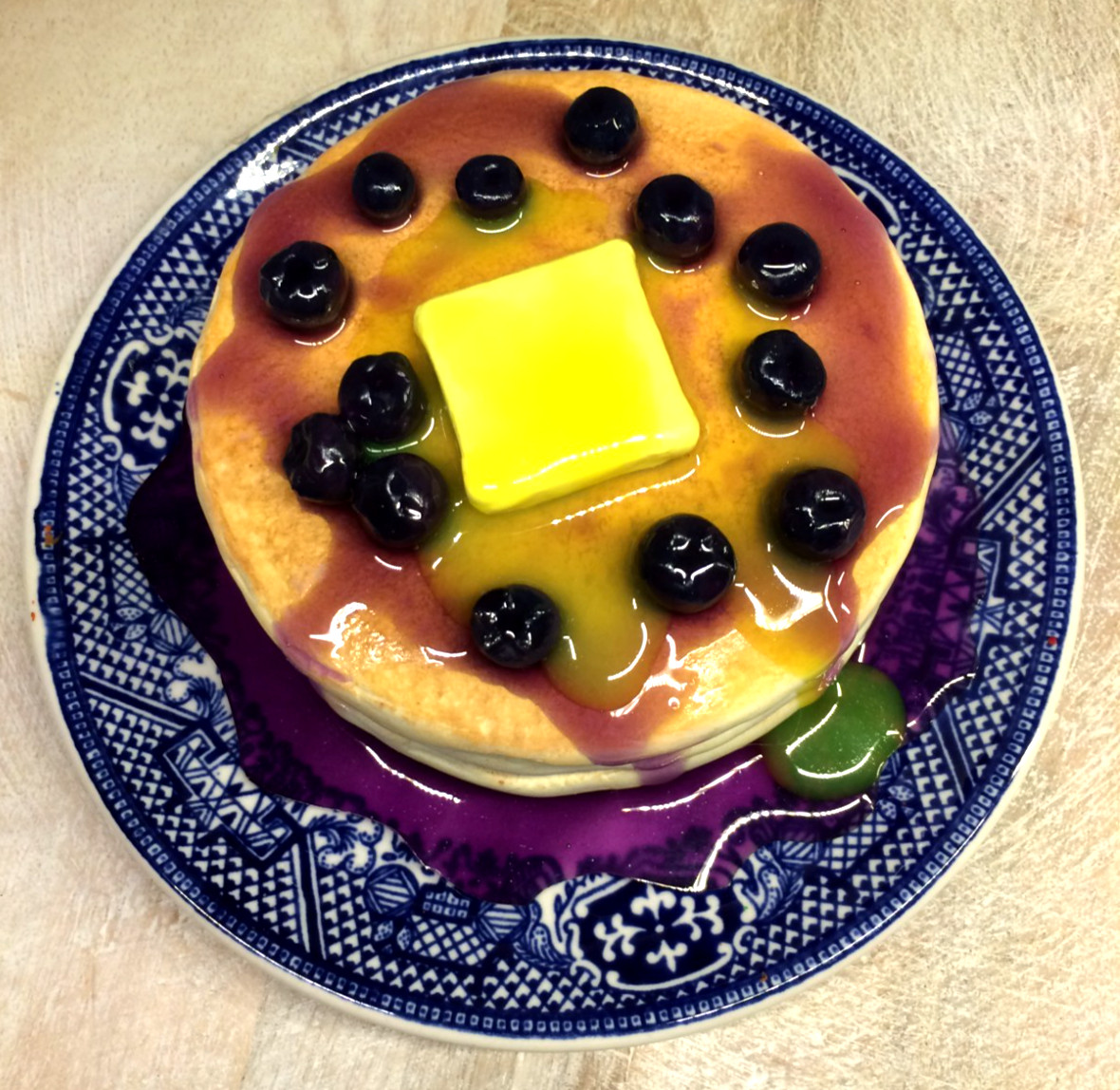 Faux/Fake Blueberry Pancakes Melting Butter & Syrup Breakfast Food Display Prop