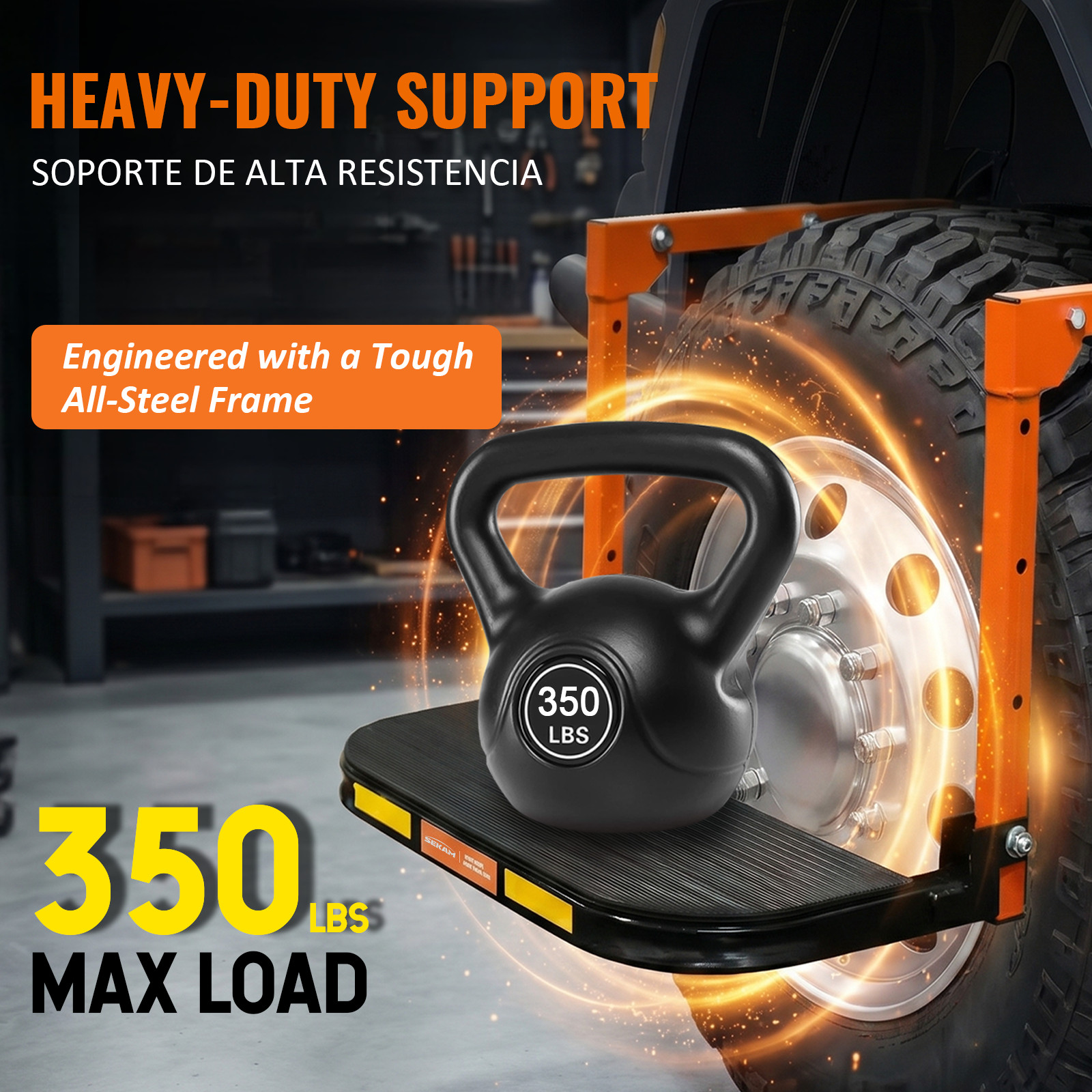 Heavy Duty Folding Tire Step Wheel Platform Adjustable for Truck SUV 350lbs Max