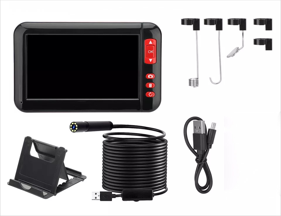 1080P HD Industrial Endoscope Borescope 4.3” Screen 8mm Inspection Snake Camera