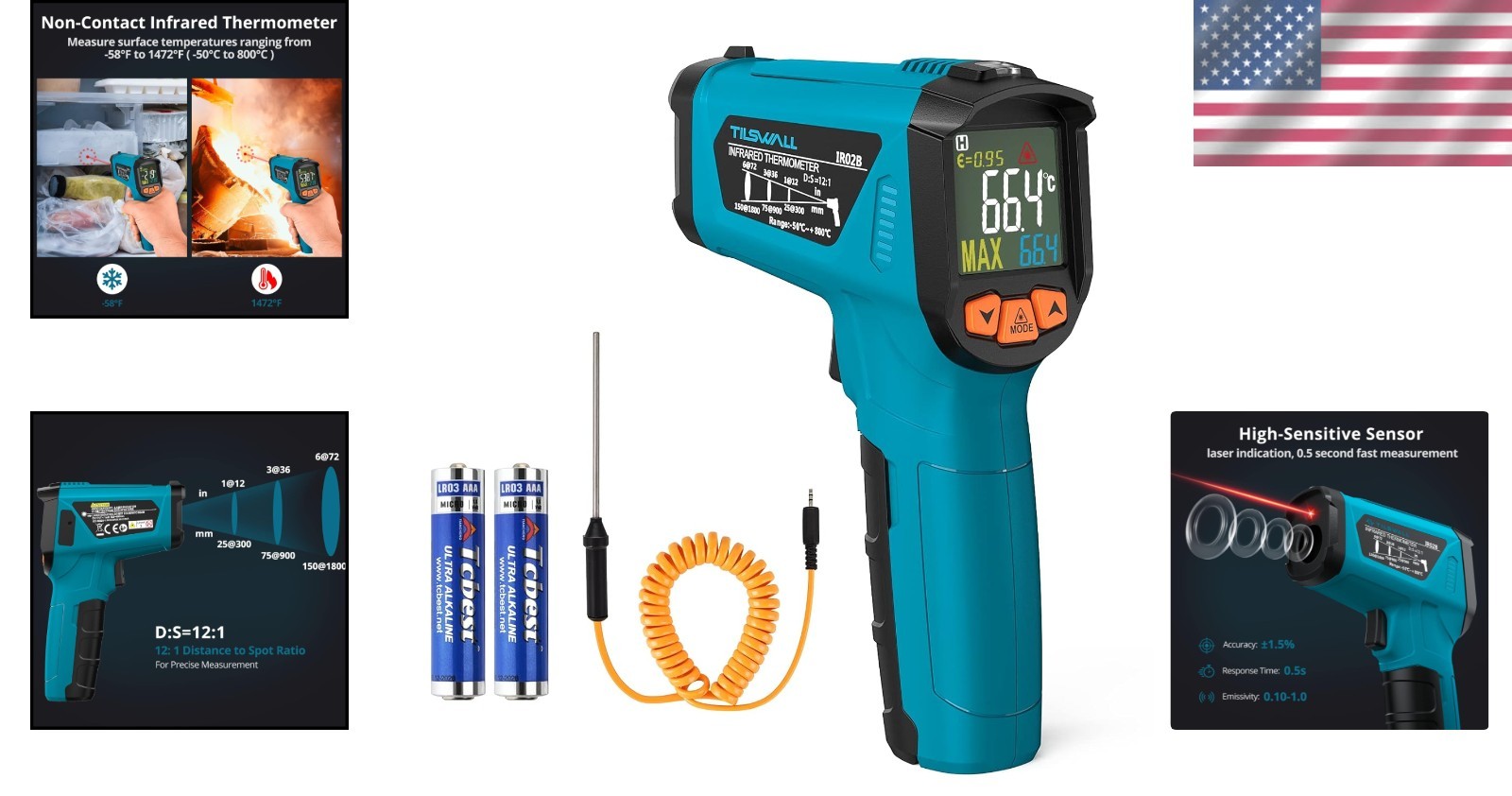LCD Backlight, Data Hold, Auto-off, Cooking Aid Thermometer