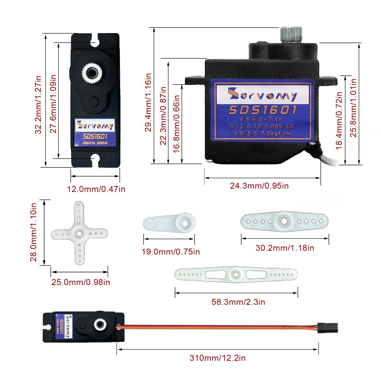 -SDS1601, High Torque Coreless Digital Micro Servo, 7.5Kgf.cm 0.07s 8.4V, Met…