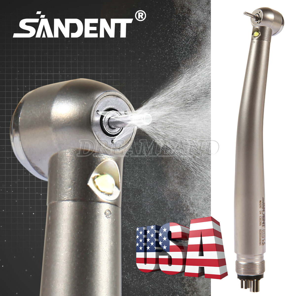 Dental LED E-generator Triple Spray Fiber Optic High Speed handpiece 4-Hole USA