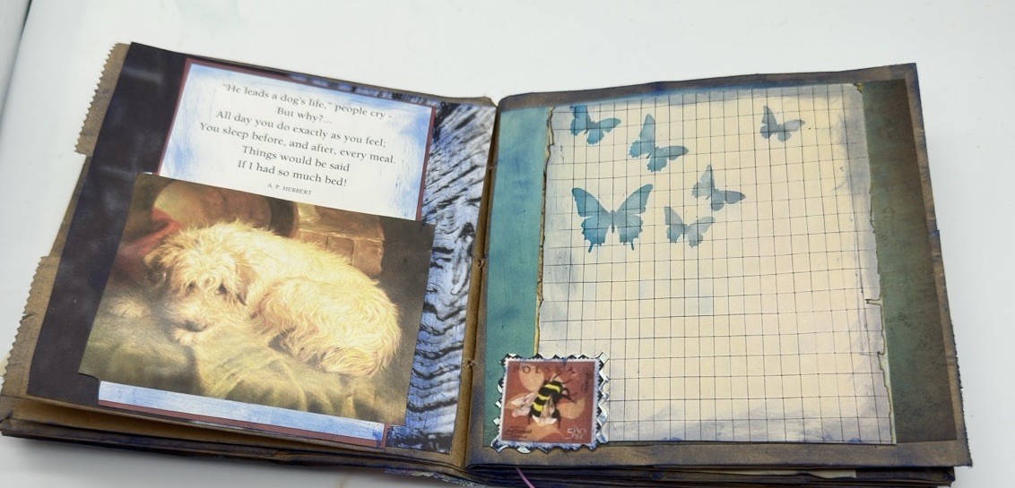 Hand Made Junk Journal 6×5 Inches Puppies Themed. Medium Is Brown Paper Bags