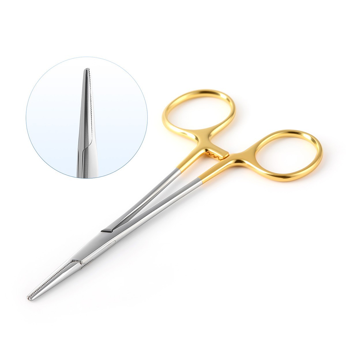 Dental Hemostat Forceps Surgical Instrument Curved / Straight Head Gold Handle