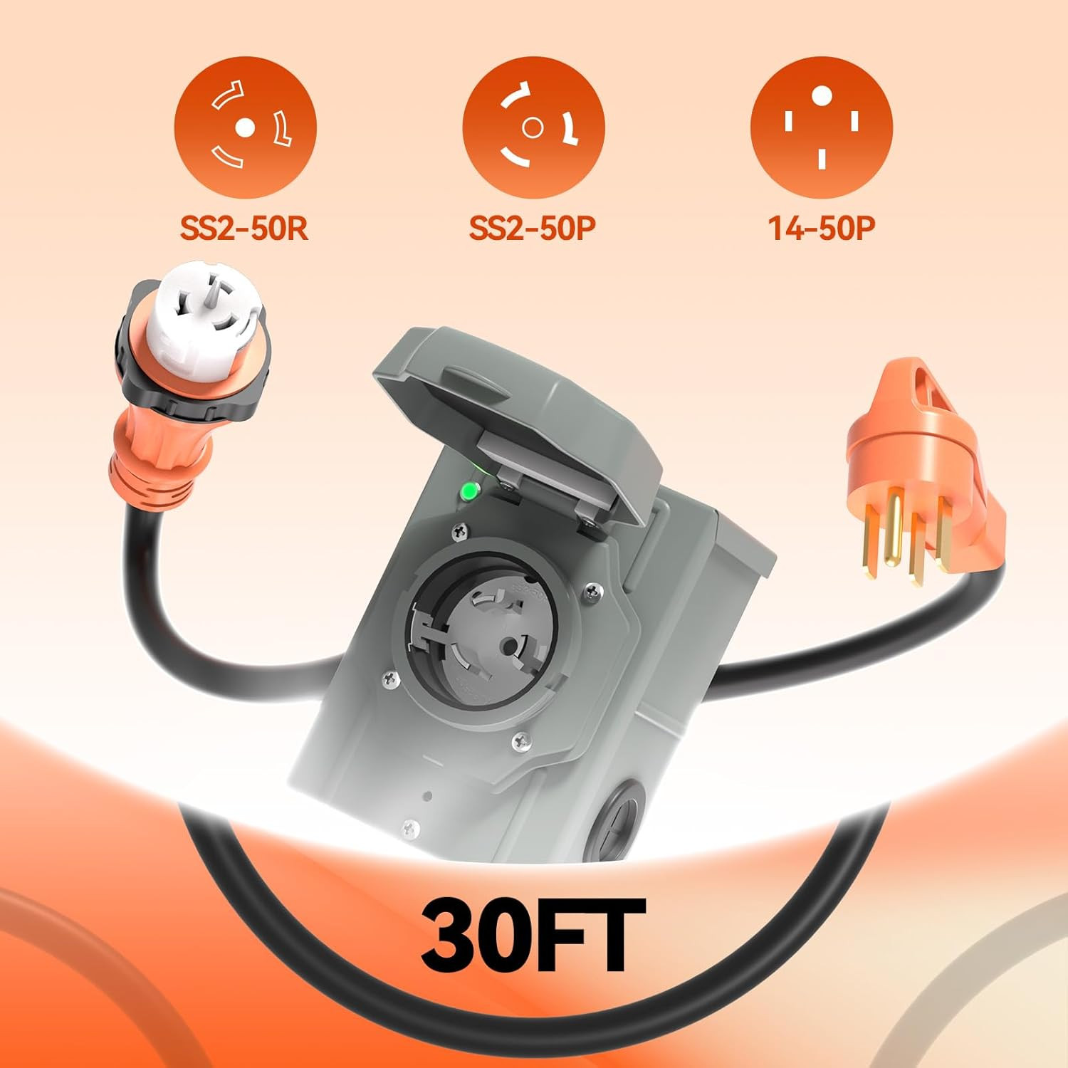 A a in 50 Amp Generator Cord 15FT and Power Inlet Box, Pre-Drilled 50 Amp Genera