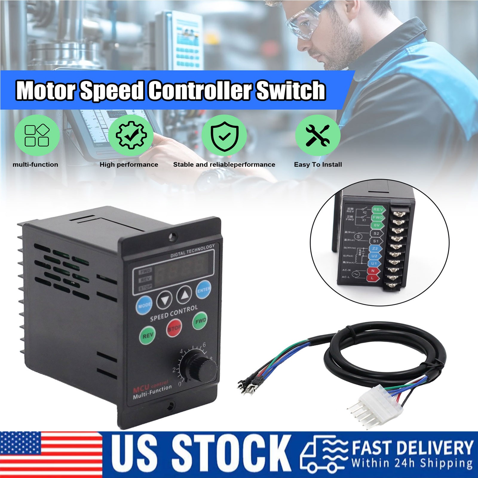 120W AC 110V 3A Digital Motor Speed Control MCU Controller Target Value Settable