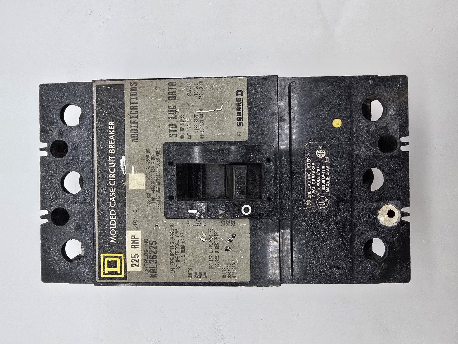 Square D KAL36225 Bolt-On Circuit Breaker 225A 3P 3PH 600VAC 250VDC 22KA KAL