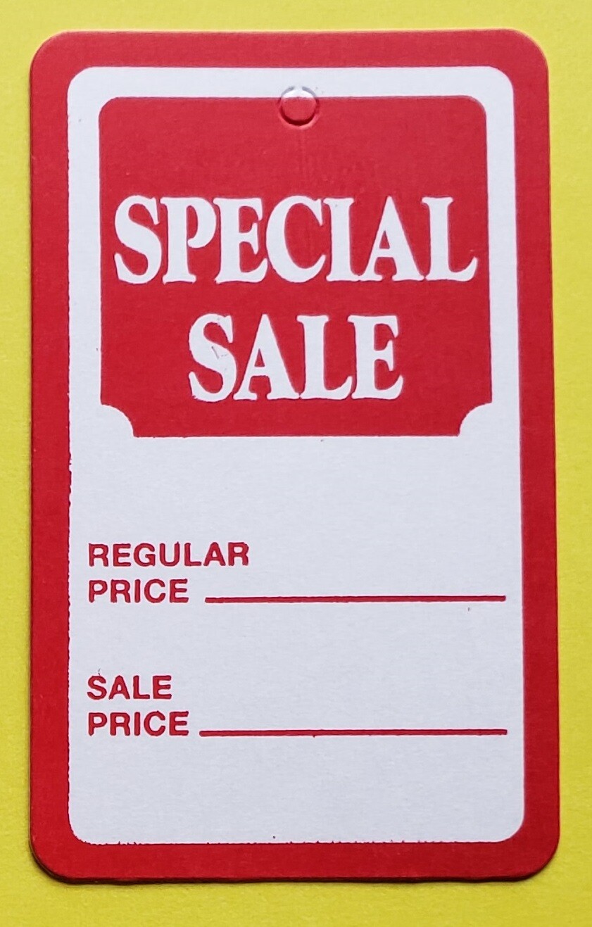 Large Price Tags RED WHITE Blank 2 Part Retail Special Sale Coupon String Strung