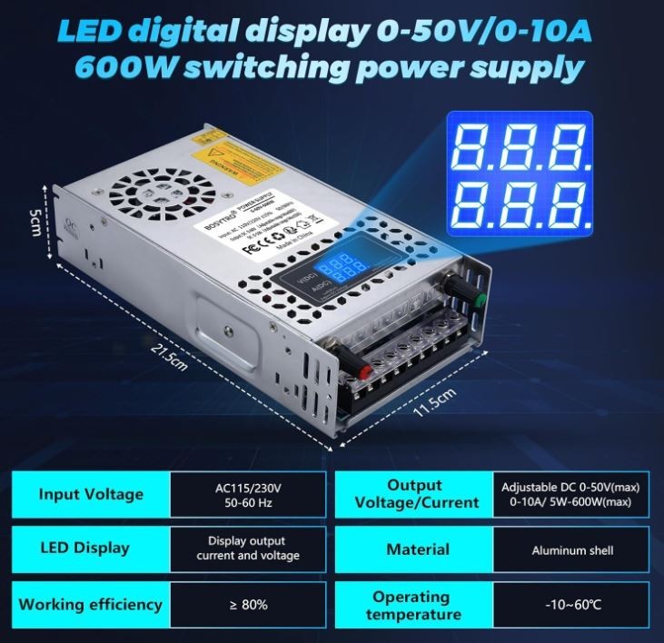 60V Adjustable dc Power Supply 600W,Switching Power Supply AC 110V/220V to DC..