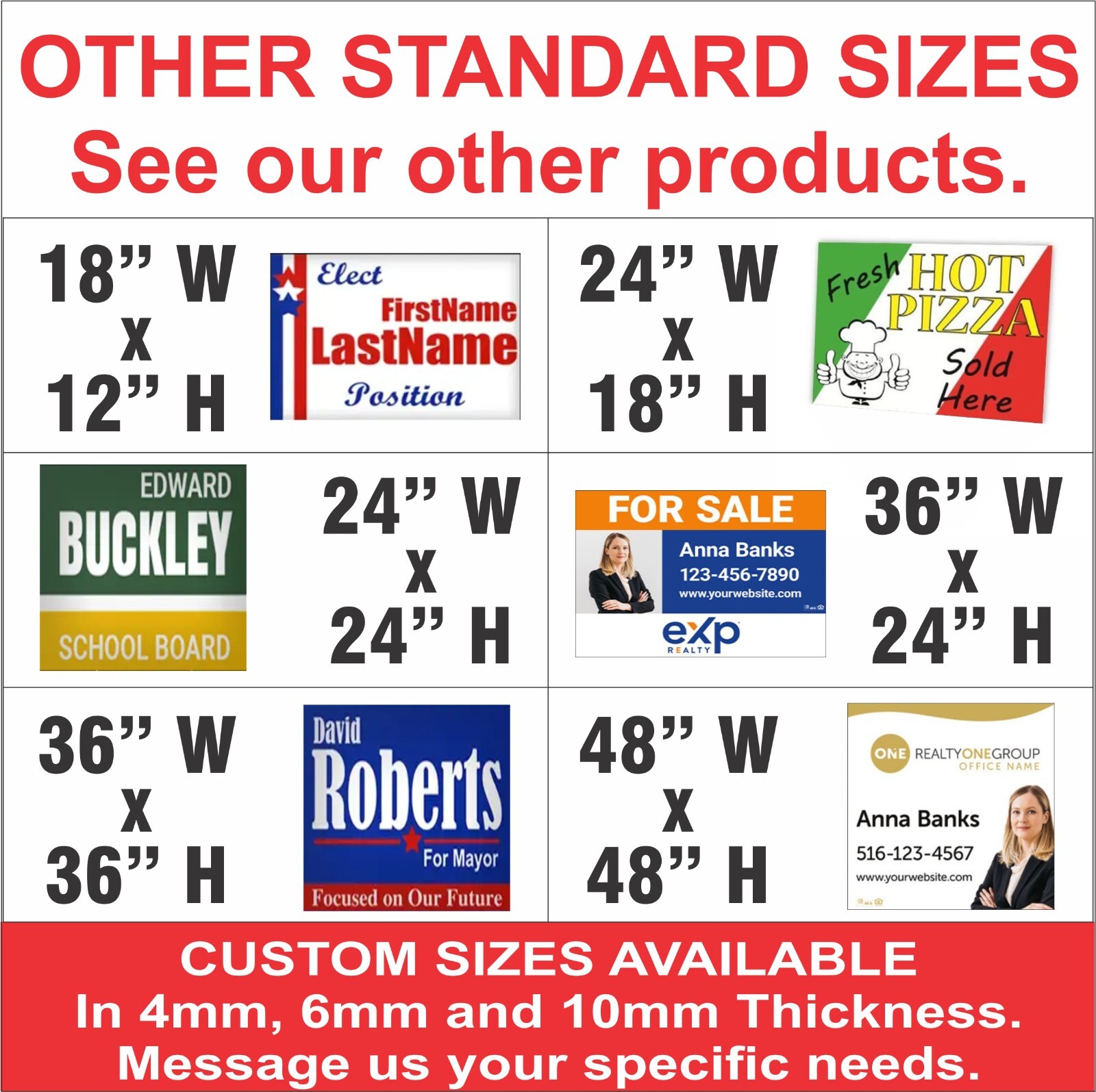 36 x 24 Yard Signs – Custom Corrugated – Full Color – 2 Sided – Stakes Optional