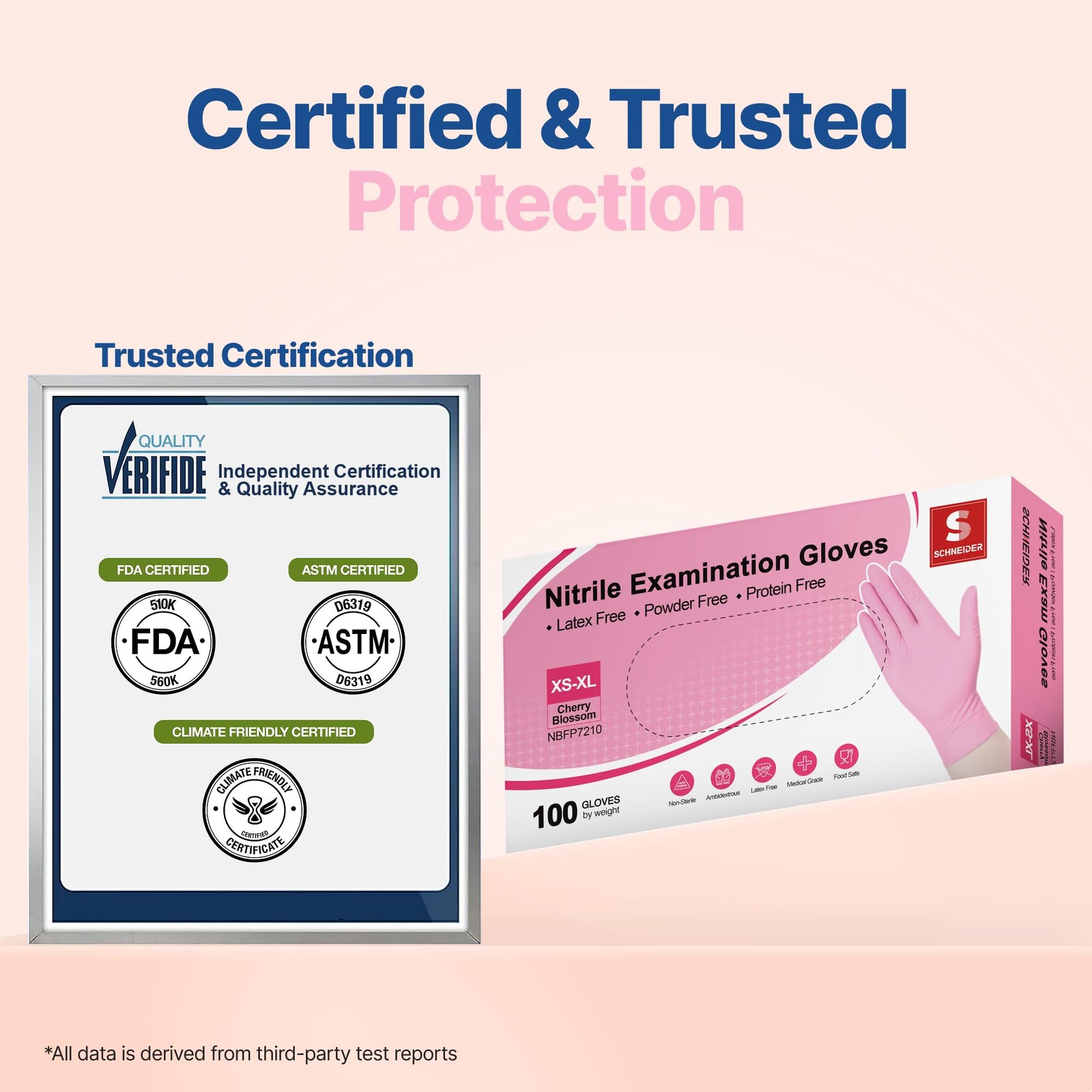 Schneider Nitrile Exam Gloves, 4-mil Medical Gloves Small, Cherry Blossom