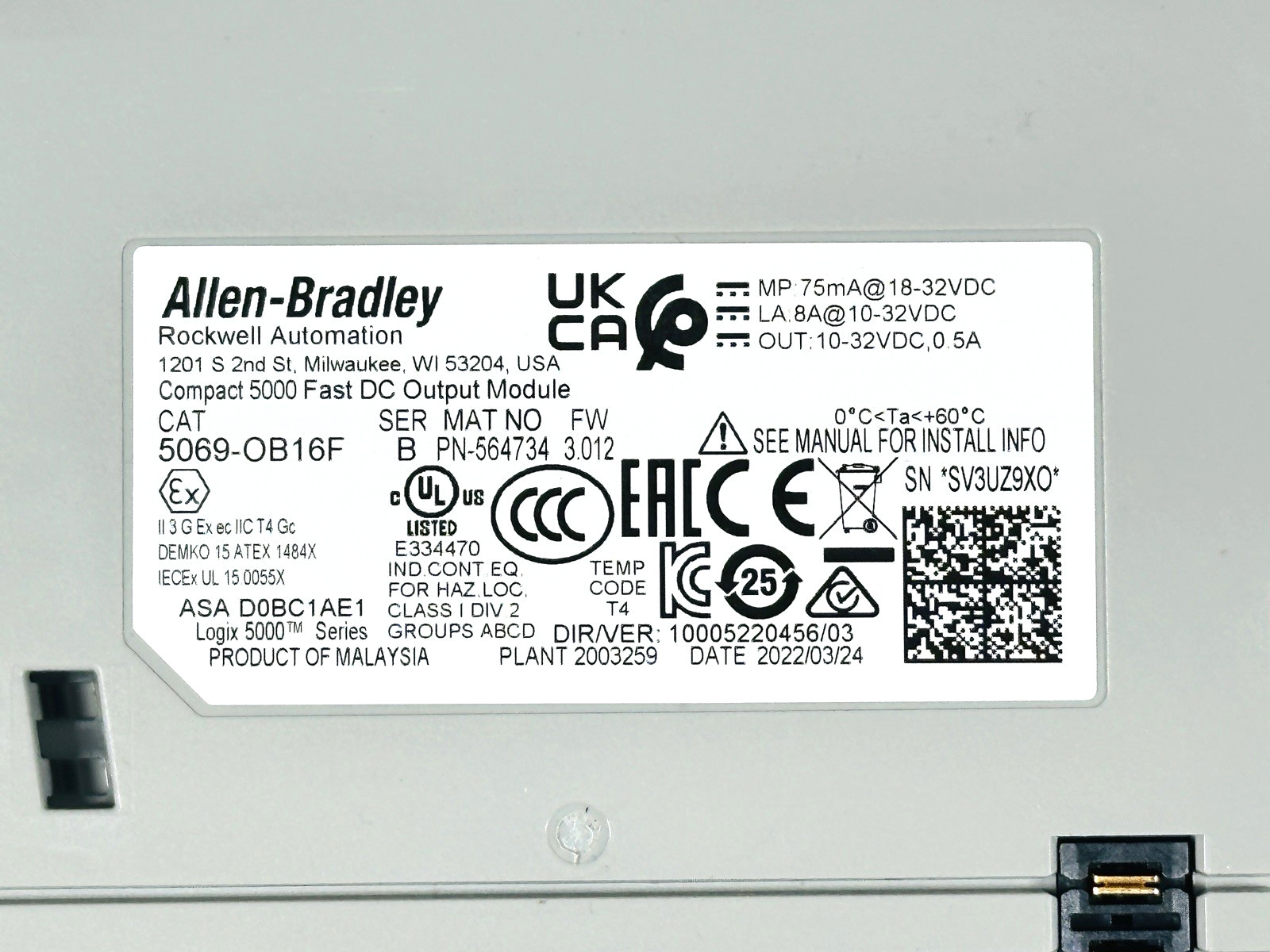 2022 Allen-Bradley 5069-OB16F 2022 MFG Tested 16-Ch 24V Sourcing Output Module