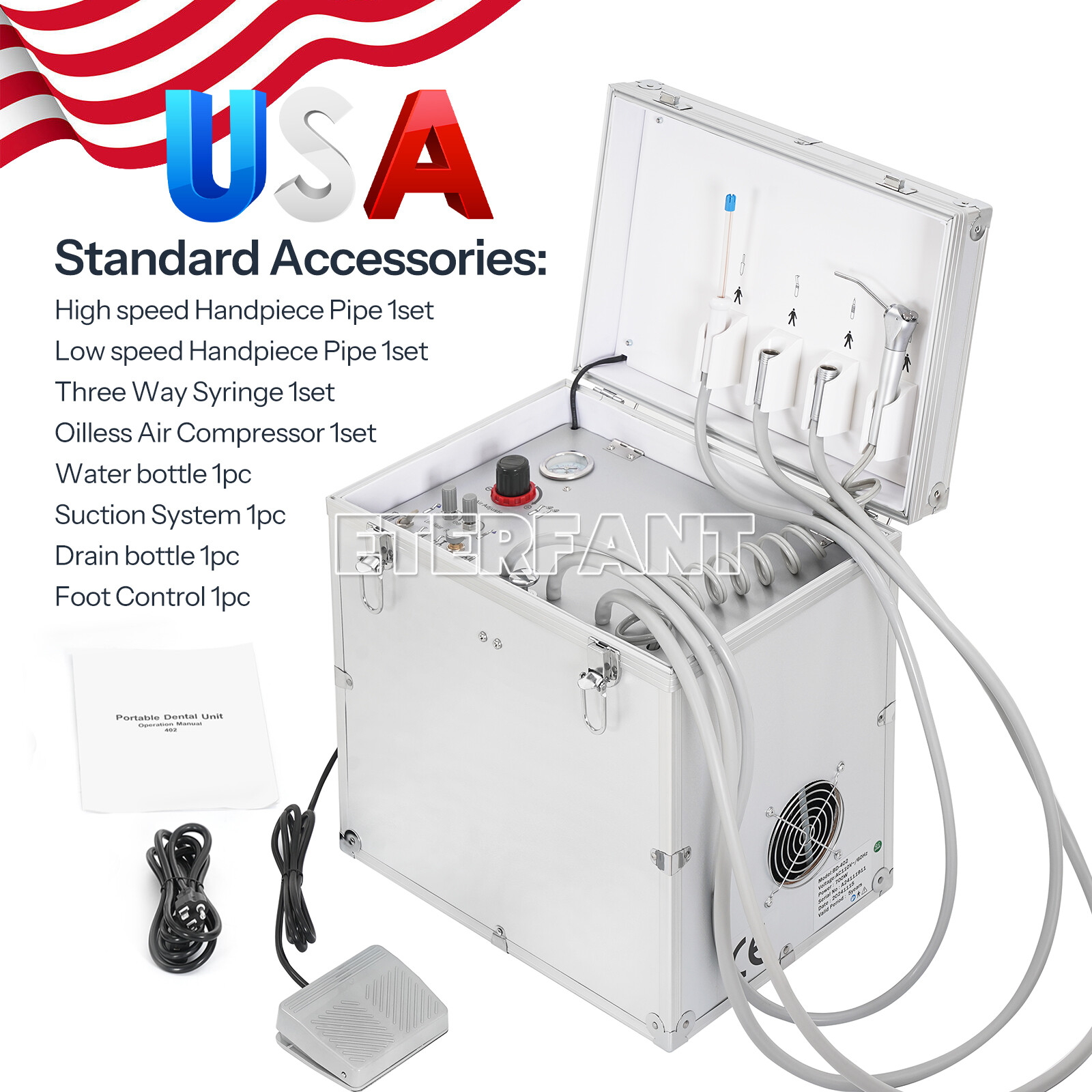 ETERFANT Portable Dental Delivery Unit Air Compressor Suction System 4Holes