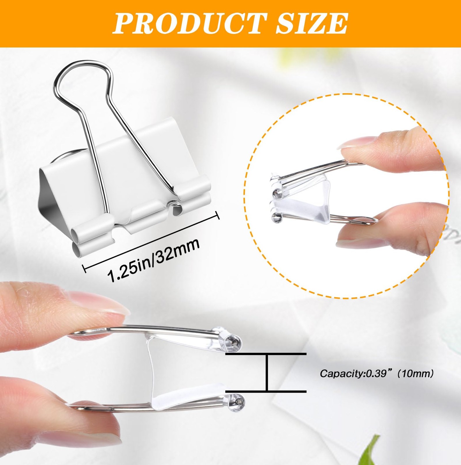 Jetec 48 Pack 1.25in/32mm White Metal Binder Clips Bulk Medium Reusable Fold …