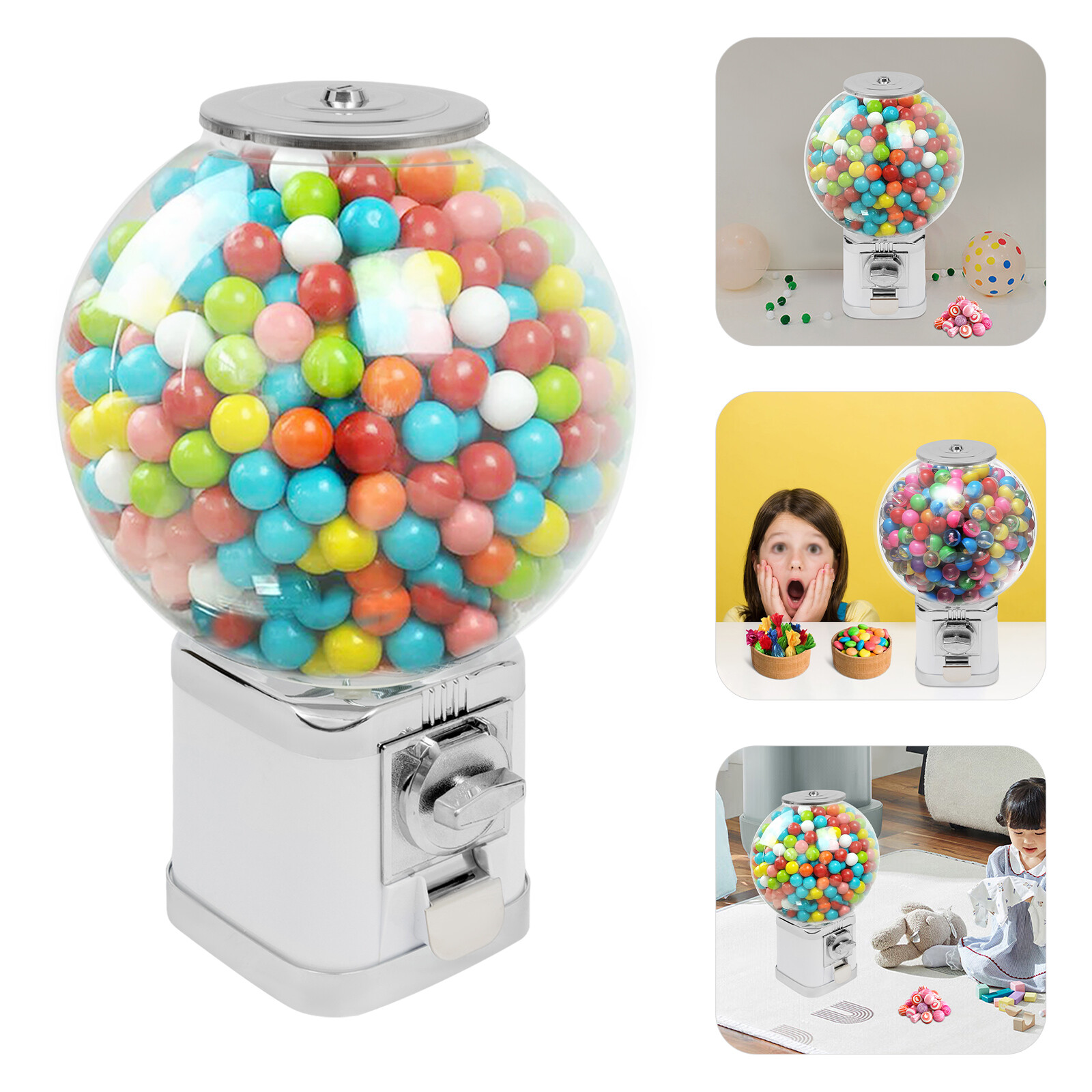Gumball Dispenser Machine Freestand Bubble Classic Gum Coin Bank Toy Kids W/Keys