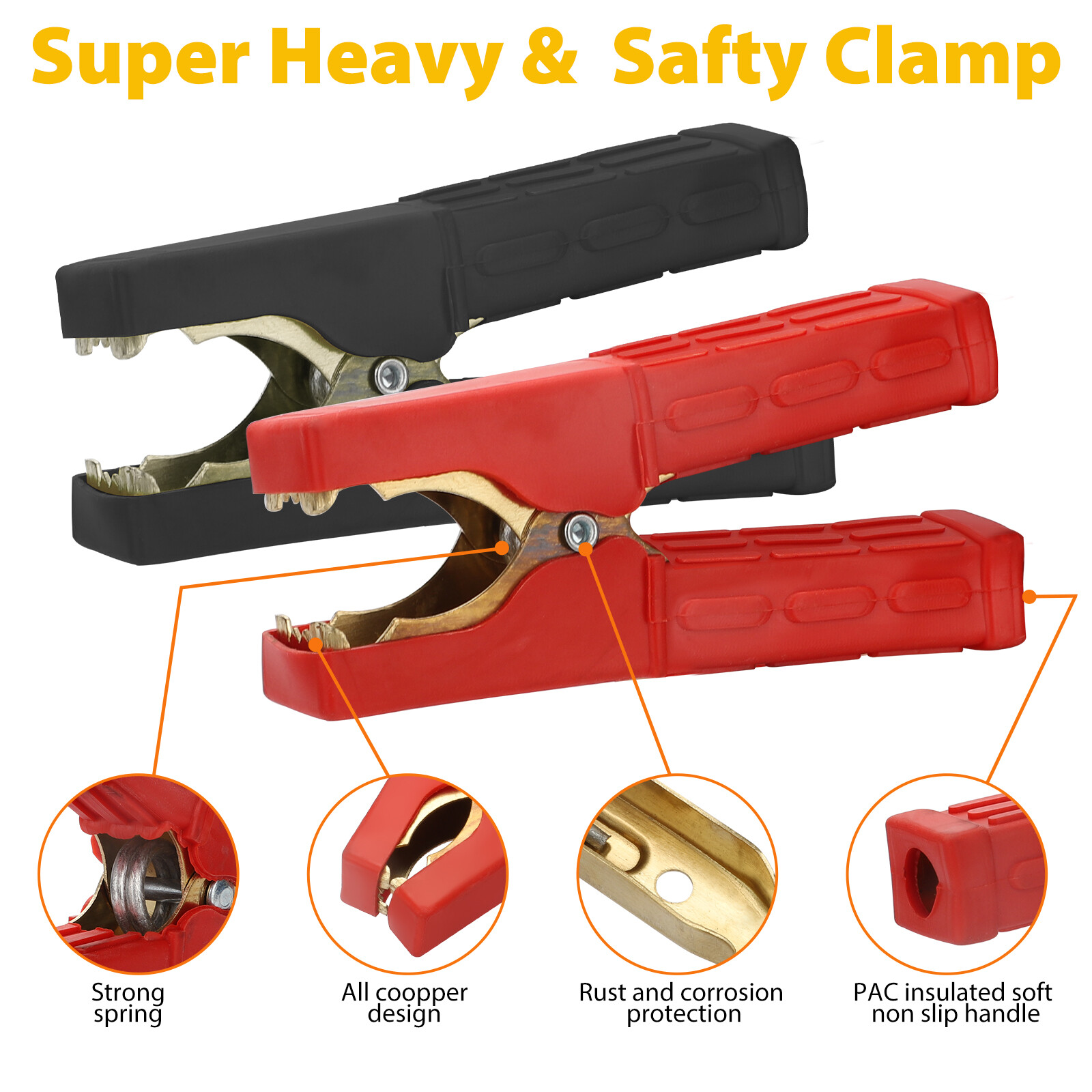 2PCS Car Cable Alligator Clips Crocodile Clip Battery Test Charger Clamps 500A