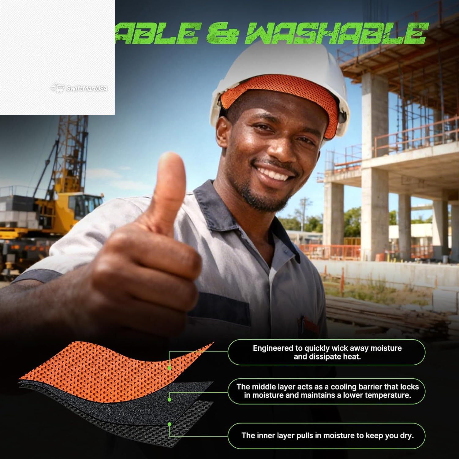 Hard Hat Sweatband and Top Pad Set Washable Helmet Liner Welding Construction