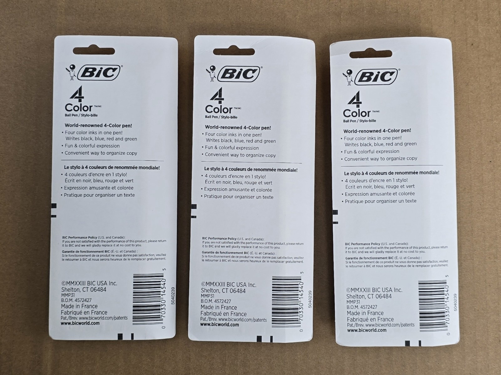 BIC 4-Color Retractable Ballpoint Pen 1mm Black Blue Green Red Ink (3 X 3 PACK)