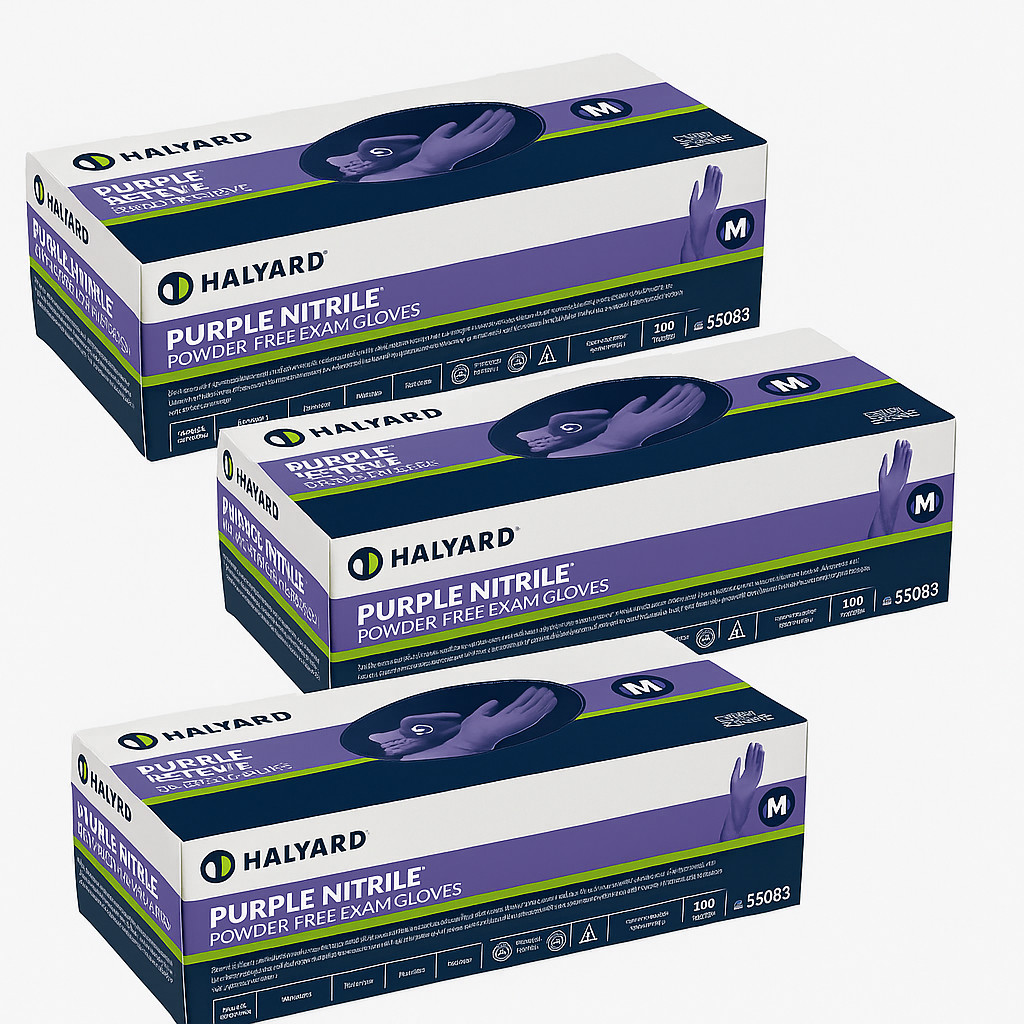 *300-Pieces* Halyard Purple Powder-Free Nitrile Exam Gloves Medium 55082