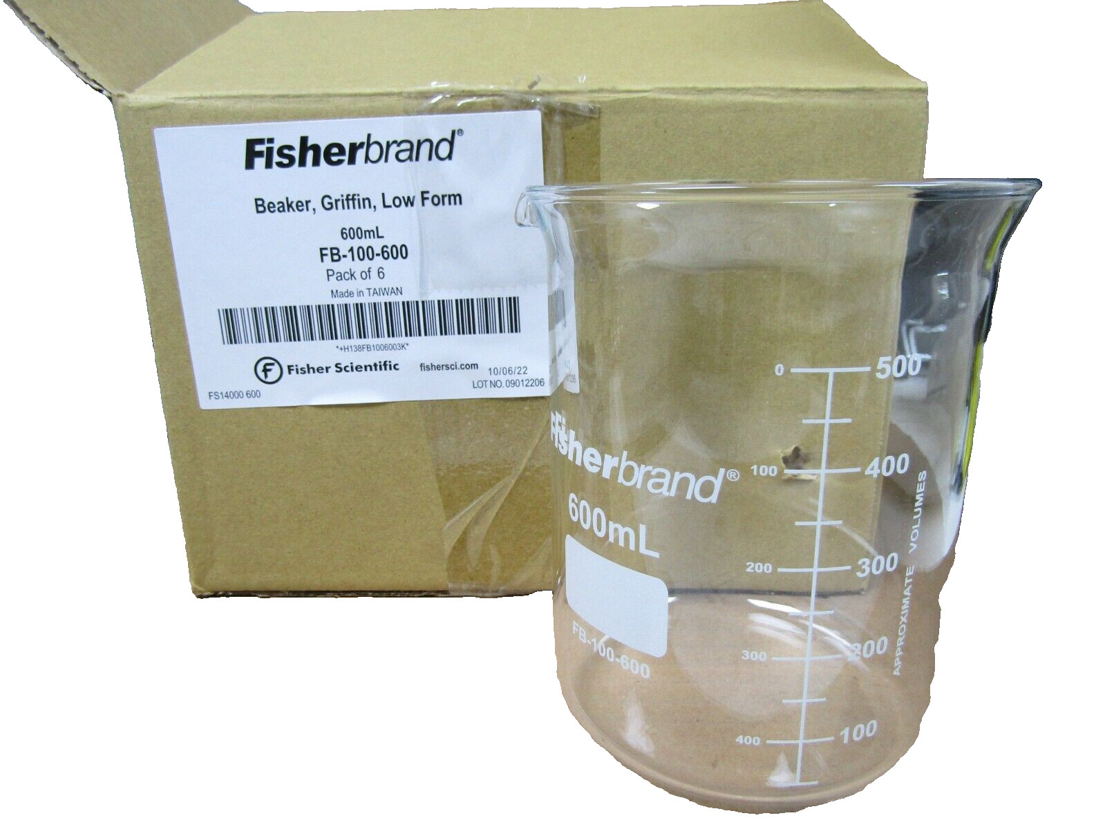 🔥6) NEW FISHERBRAND FB-100-600 600ml BEAKER GRIFFIN LOW FORM W/ SPOUT BOX OF 6