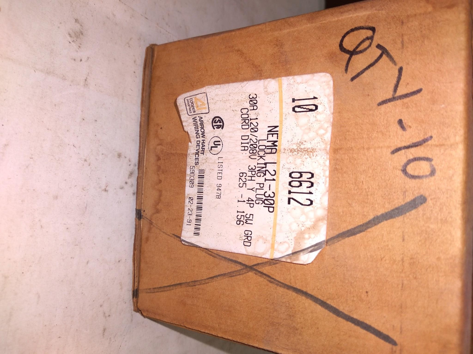 COOPER ARROW-HART 6612 NEMA L21-30P LOCKING PLUG 30A 120/208V 3PH EACH