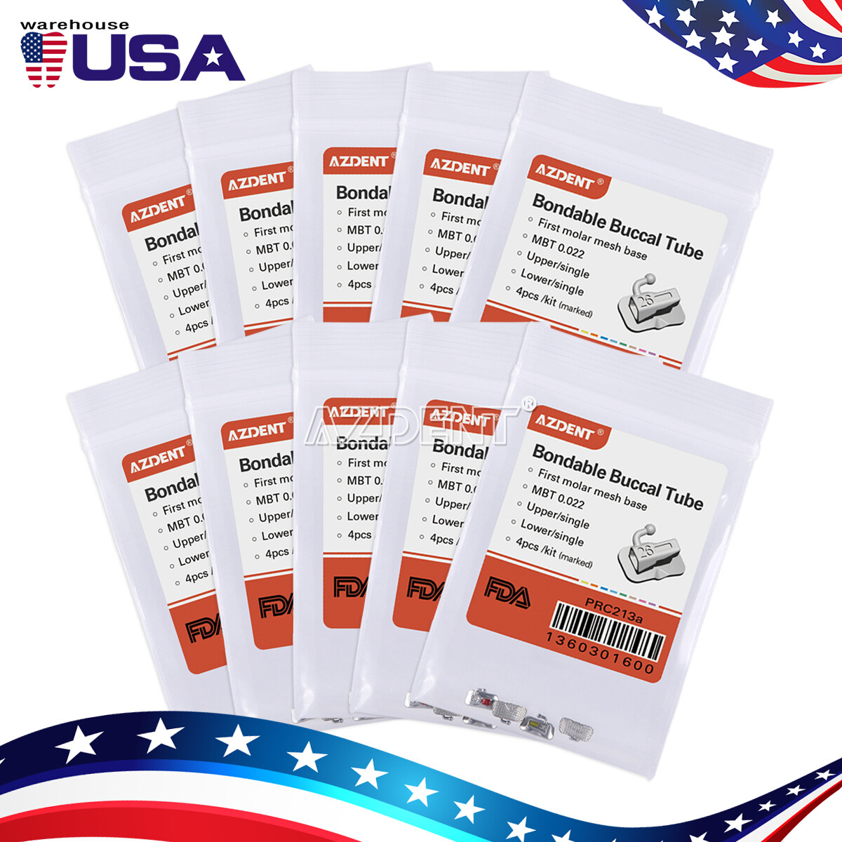 10Pack Dental Tubo Bucal de Ortodoncia No Convertible 1er Molar MBT 022