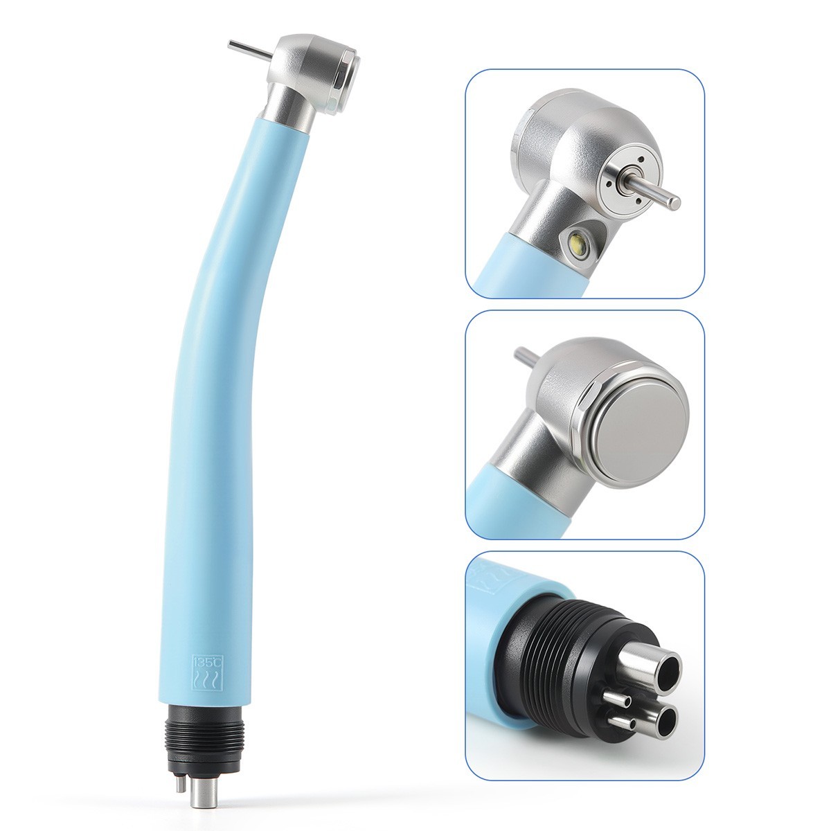 4Hole Dental Fiber Optic LED High Sspeed Handpiece Turbine 3Spray Blue Green