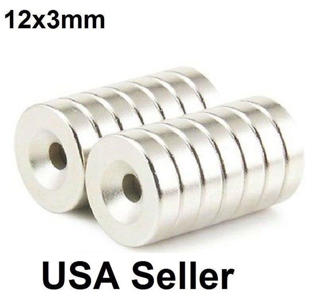 Lot 10-100 Strong Countersunk Ring Magnets 12x 3mm Rare Earth Neodymium 4mm hole