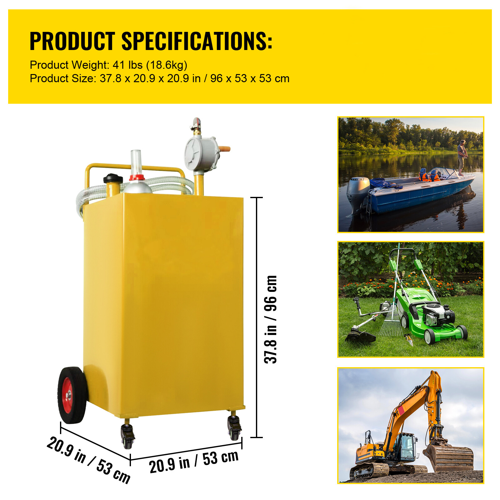 30 Gallon Fuel Caddy Fuel Storage Tank 4 Wheels with Manuel Pump, Yellow