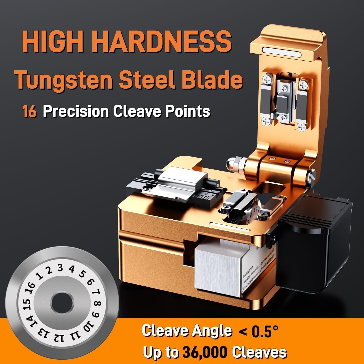 Optical Fiber Cleaver, High Precision FTTH Fiber Optic Cutter with 16 Cleave Pos
