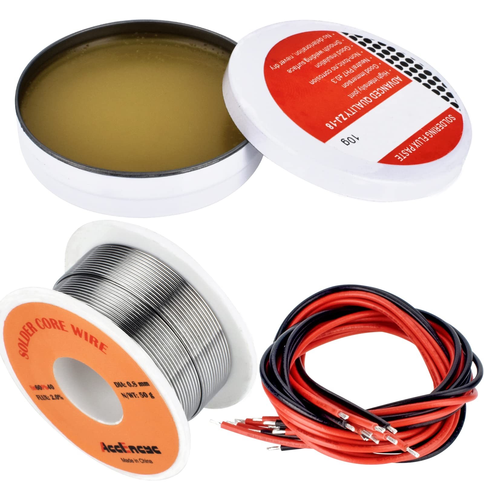 AccEncyc Solder Core Wire and Rosin Paste Flux Kit Tin Lead red, black