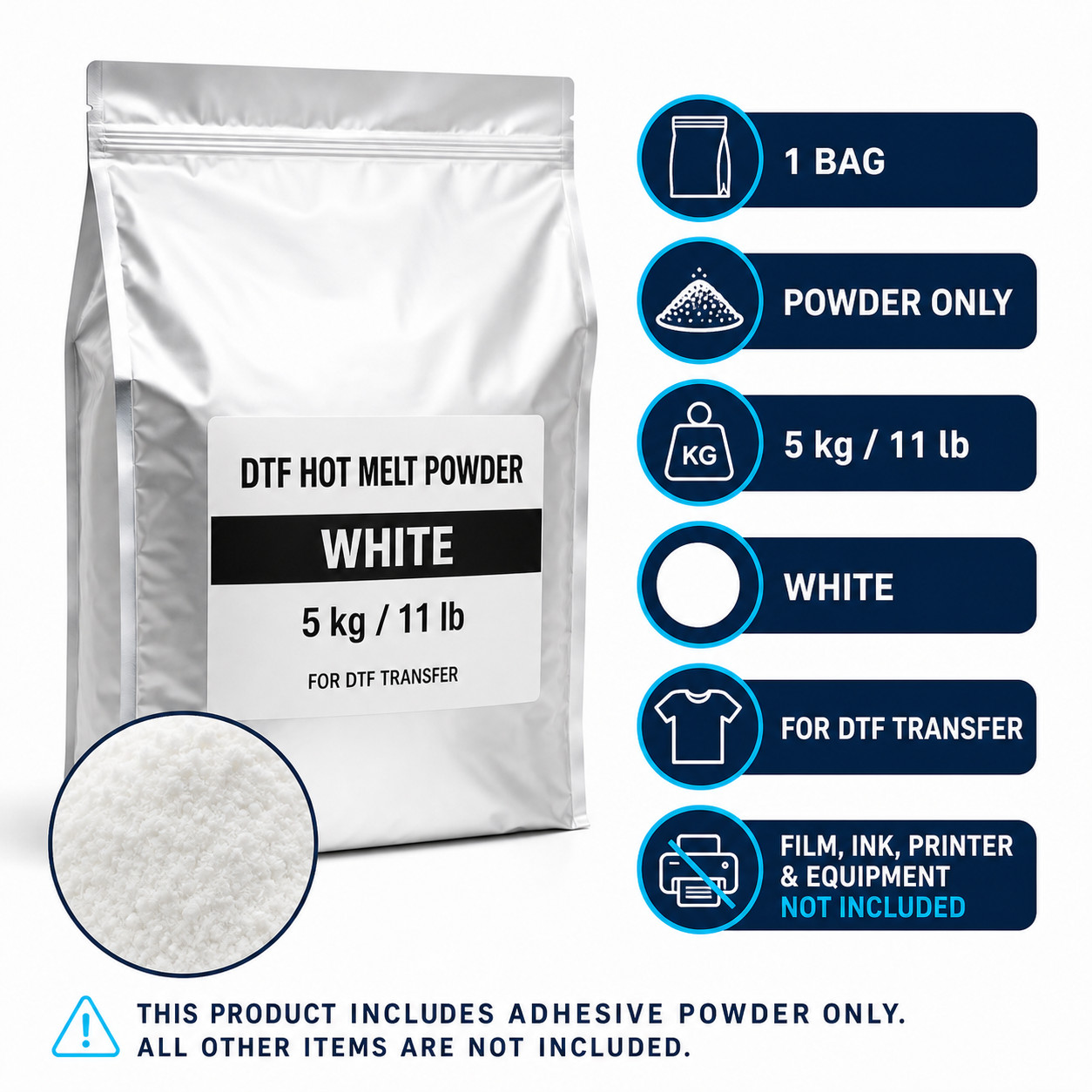 11 LB DTF Powder White Bulk Hot Melt Sublimation DTF Transfer Film Powder 5kg