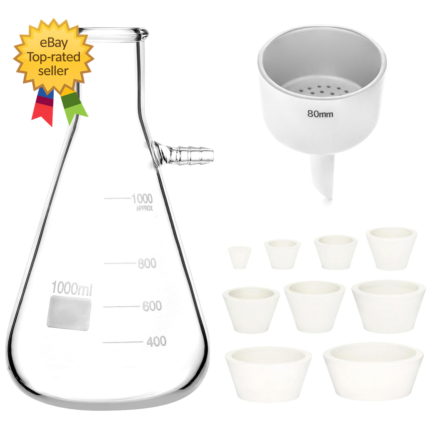 1000ML Buchner Funnel Kit Filter Flask Set 1L Vacuum Flask 80Mm Funnel
