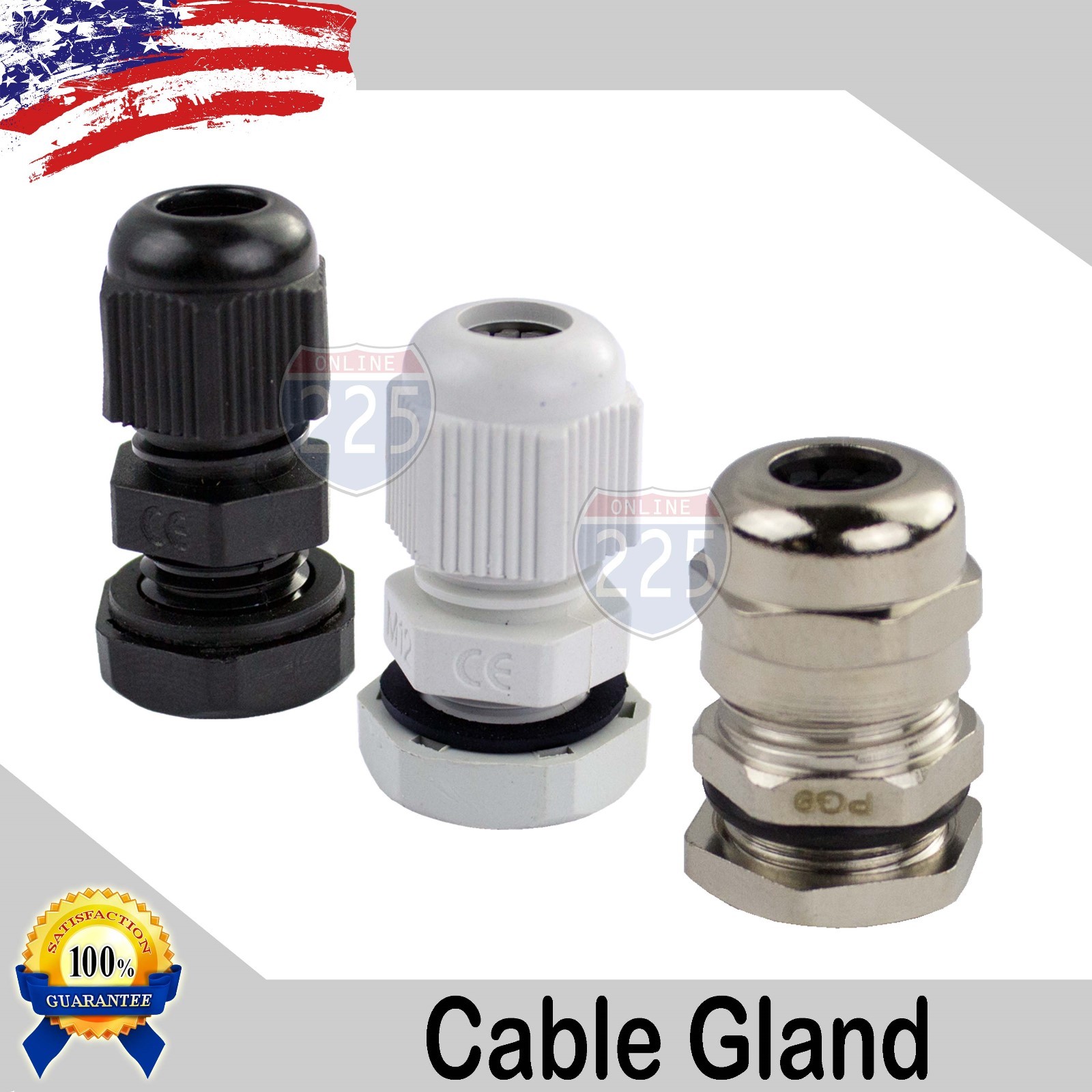 PG7 – PG29 Black/White/Brass Tight Cord Grip Cable Gland w/Lock-Nut & Gasket LOT
