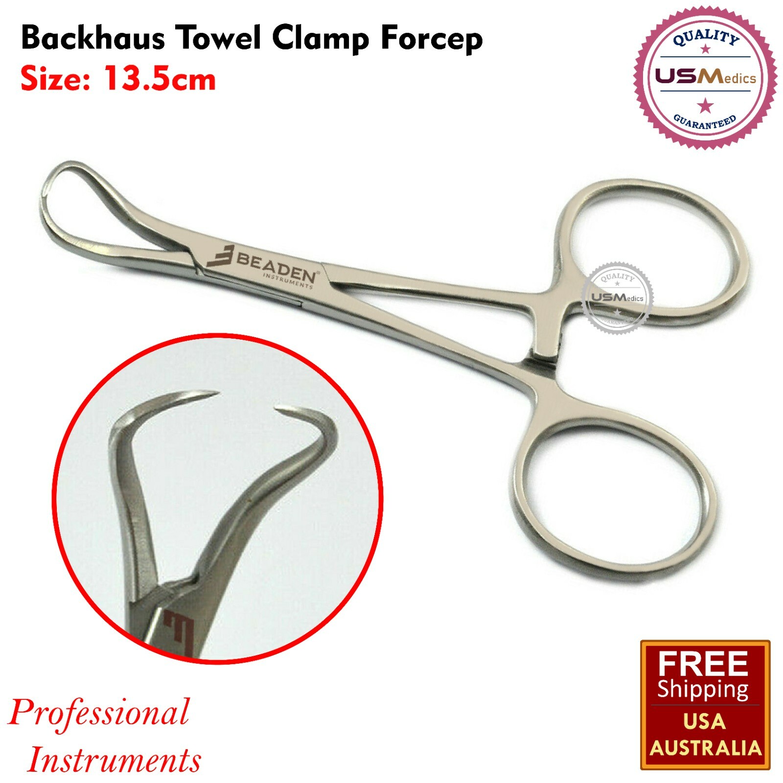 Backhaus Towel Clamp Forceps 13.5cm Tissue Forceps Surgical Veterinary BEADEN®