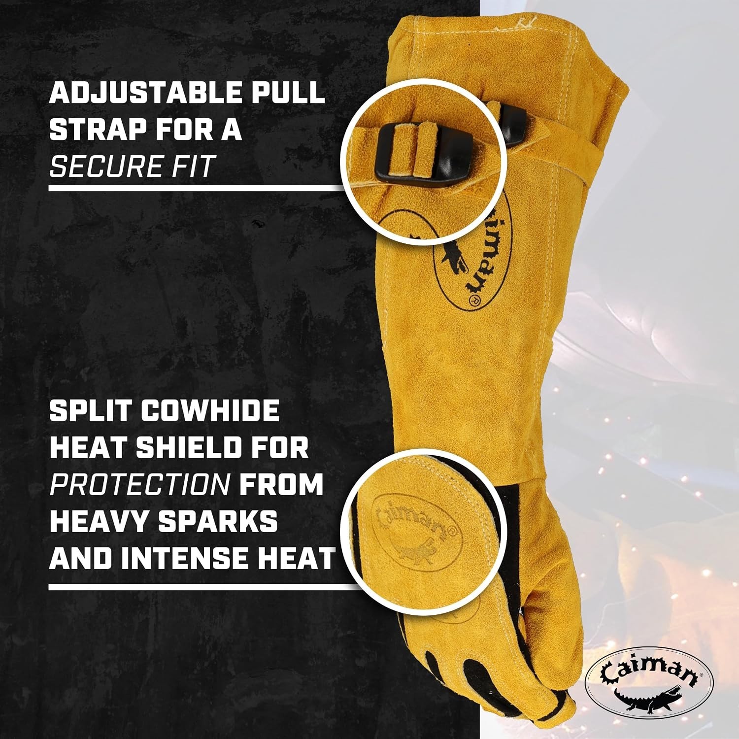 Caiman 1878-5 1878 Welding Gloves, Extended Gauntlet Cuff, Wing Thumb, Premium