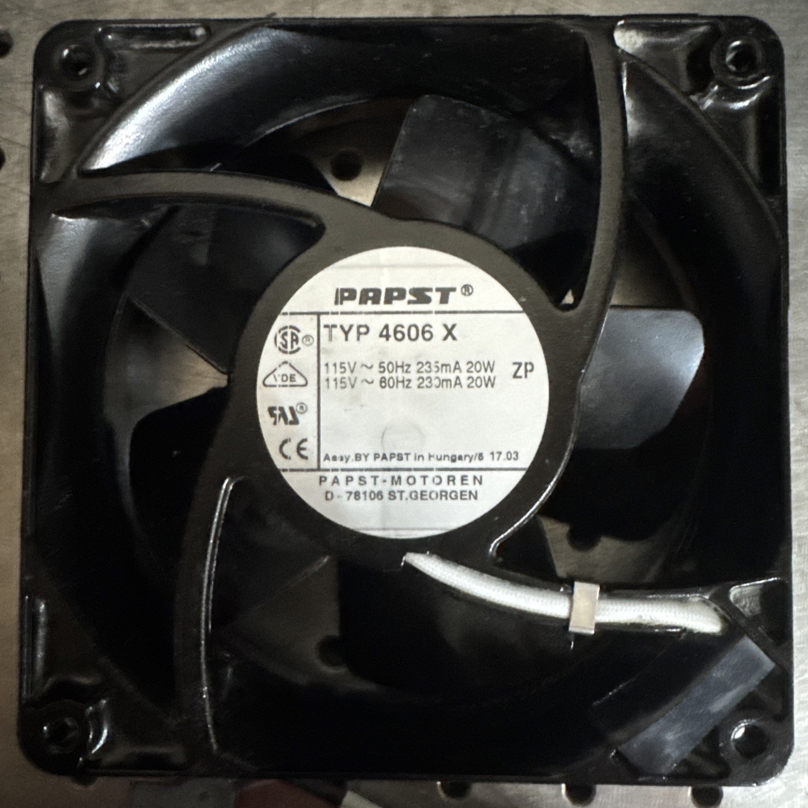 ebm-papst 4606N AC Fan Axial Ball Bearing 115V 105.9CFM 51dB (119 X 119 X 38mm)