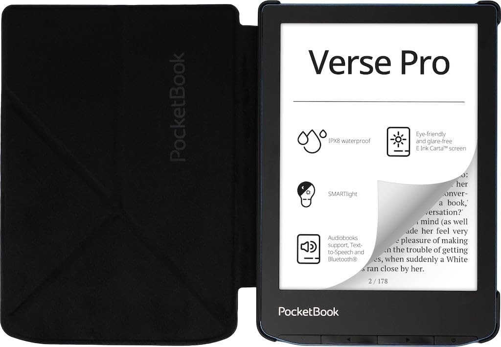 PocketBook Verse PRO 6″ E-Ink HD eReader + Case bundle, Waterproof, Audio, Azure