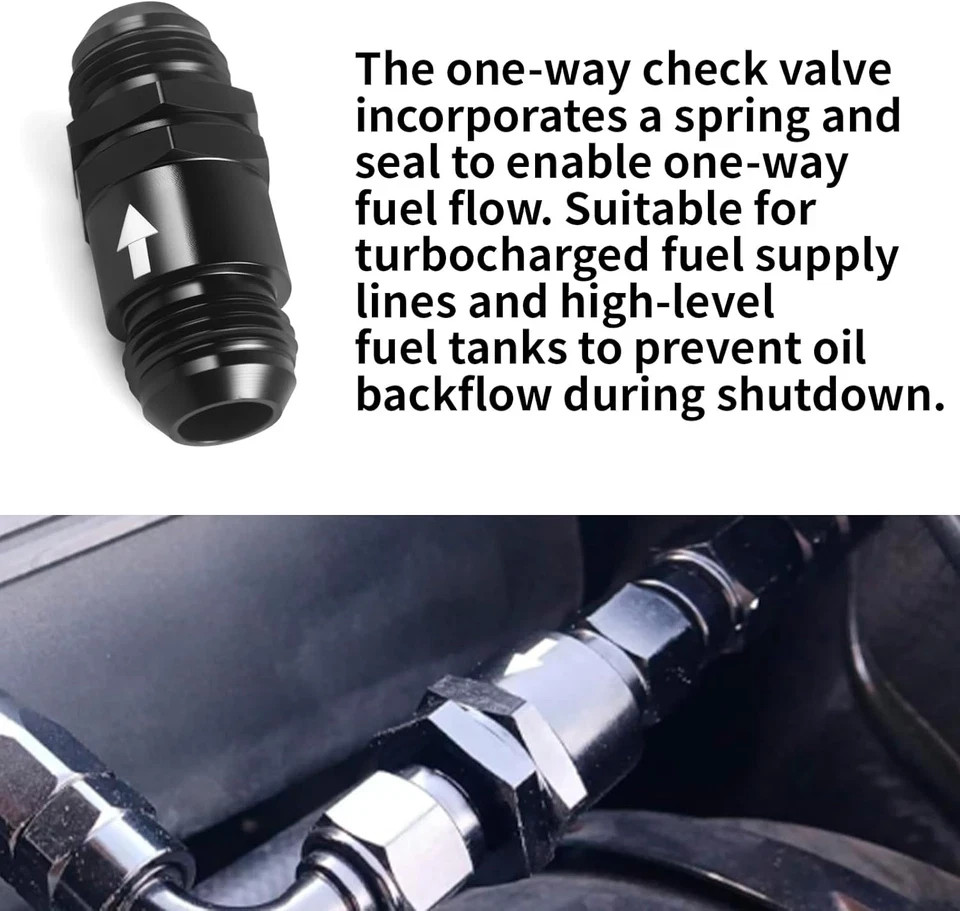 AN10 One Way Check Valve Inline Fitting Aluminum Black 2PCS Fuel Oil