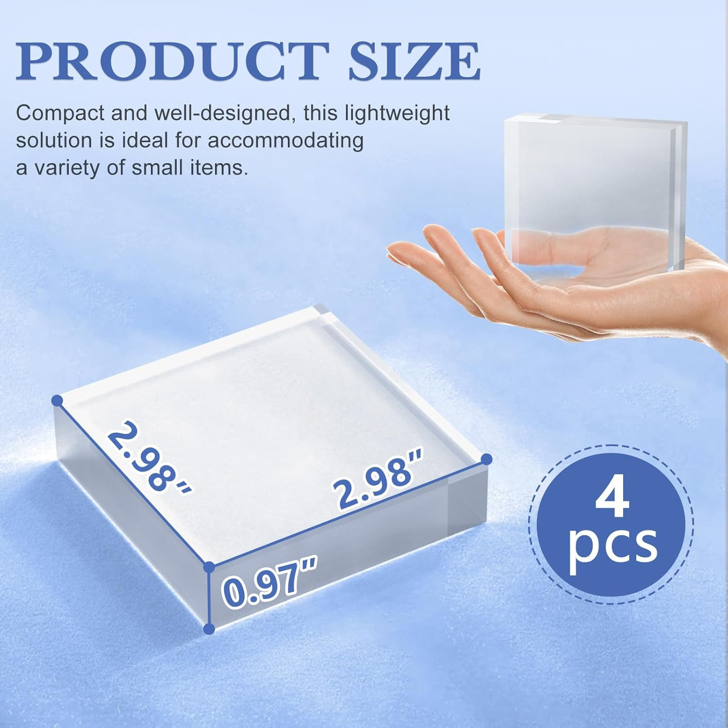 SAMYUCHO Acrylic Blocks 3 X 3 X 1 Inch 4 Pcs Acrylic Base Stand for Display Clea
