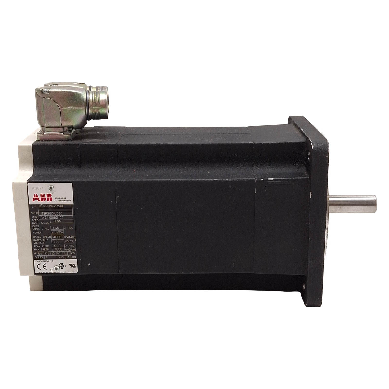 ABB BSM9NN-275RF AC Servo Motor, 2.59kW, 300VDC Bus, 4000rpm, 10Nm, NEMA 56