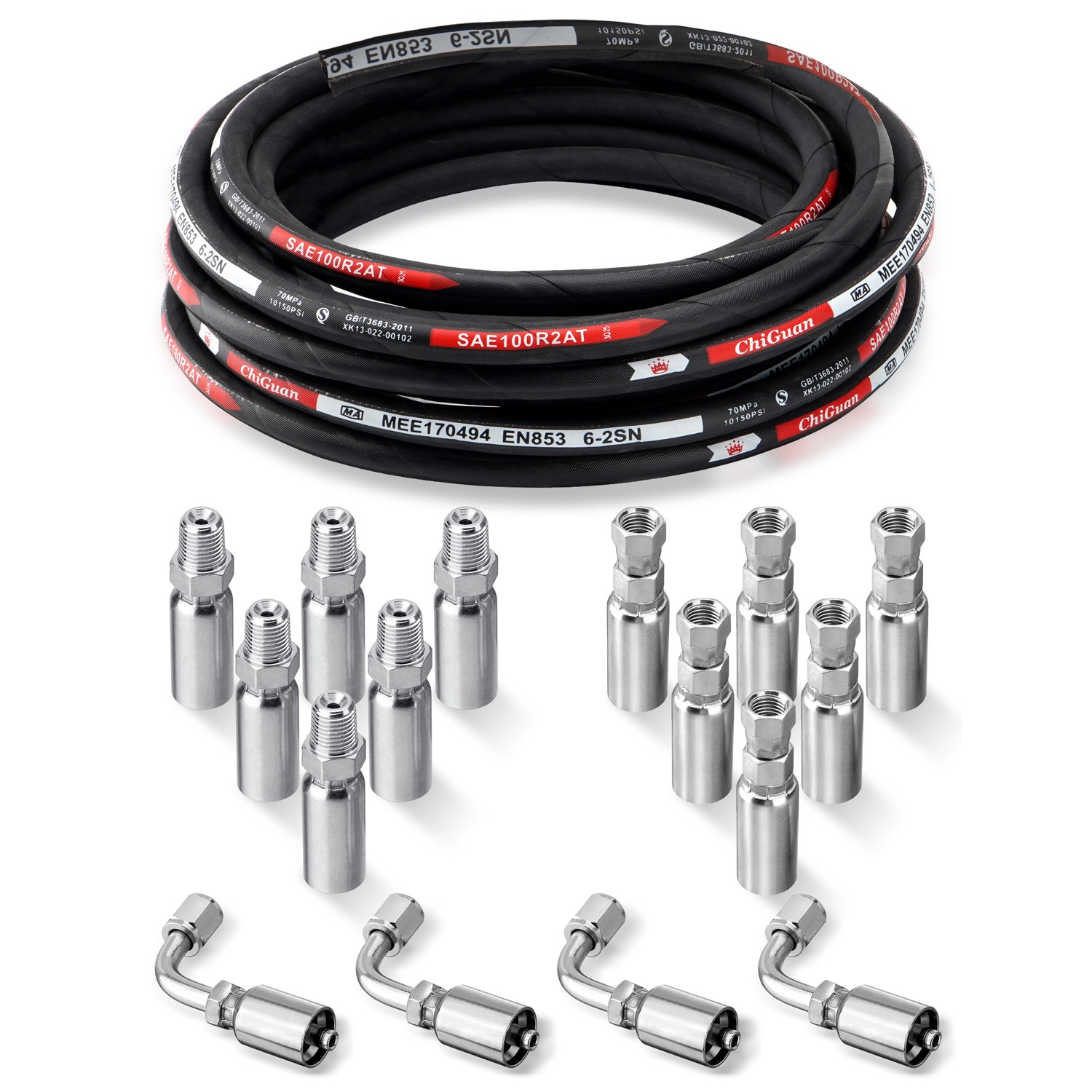 1/4″ 33′ HYDRAULIC HOSE TWO WIRE HOSE FLEXIBLE 70MPa / 10150 PSI WITH 16 FITTING