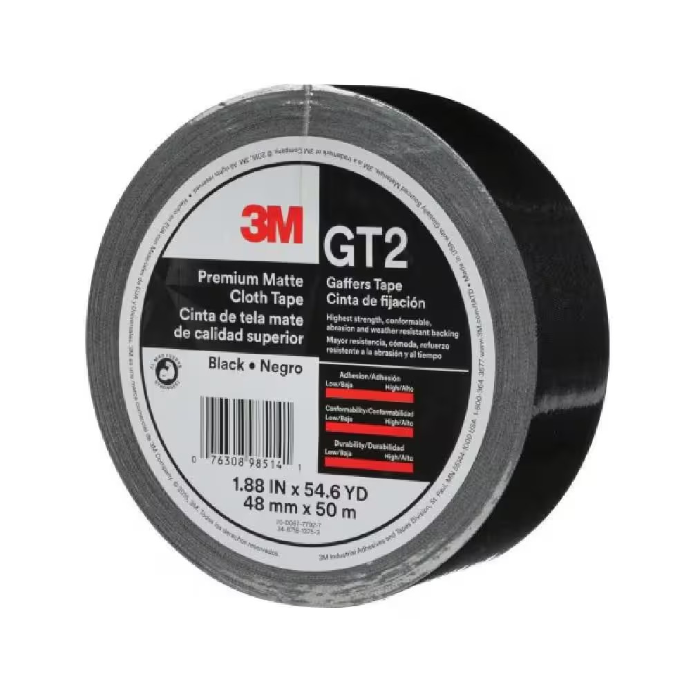 GT2 Premium Matte Cloth Black 1.88 In. X 164 Ft. Non-Reflective No-Residue Gaffe