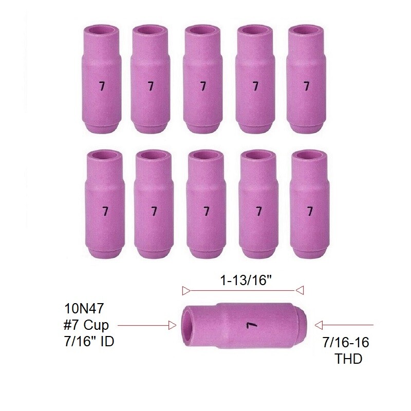 TIG Ceramic Cup 10N47 #7 Welding ALUMINA Nozzle 7/16″ Fits TIG 17, 18, 26 Qty 10