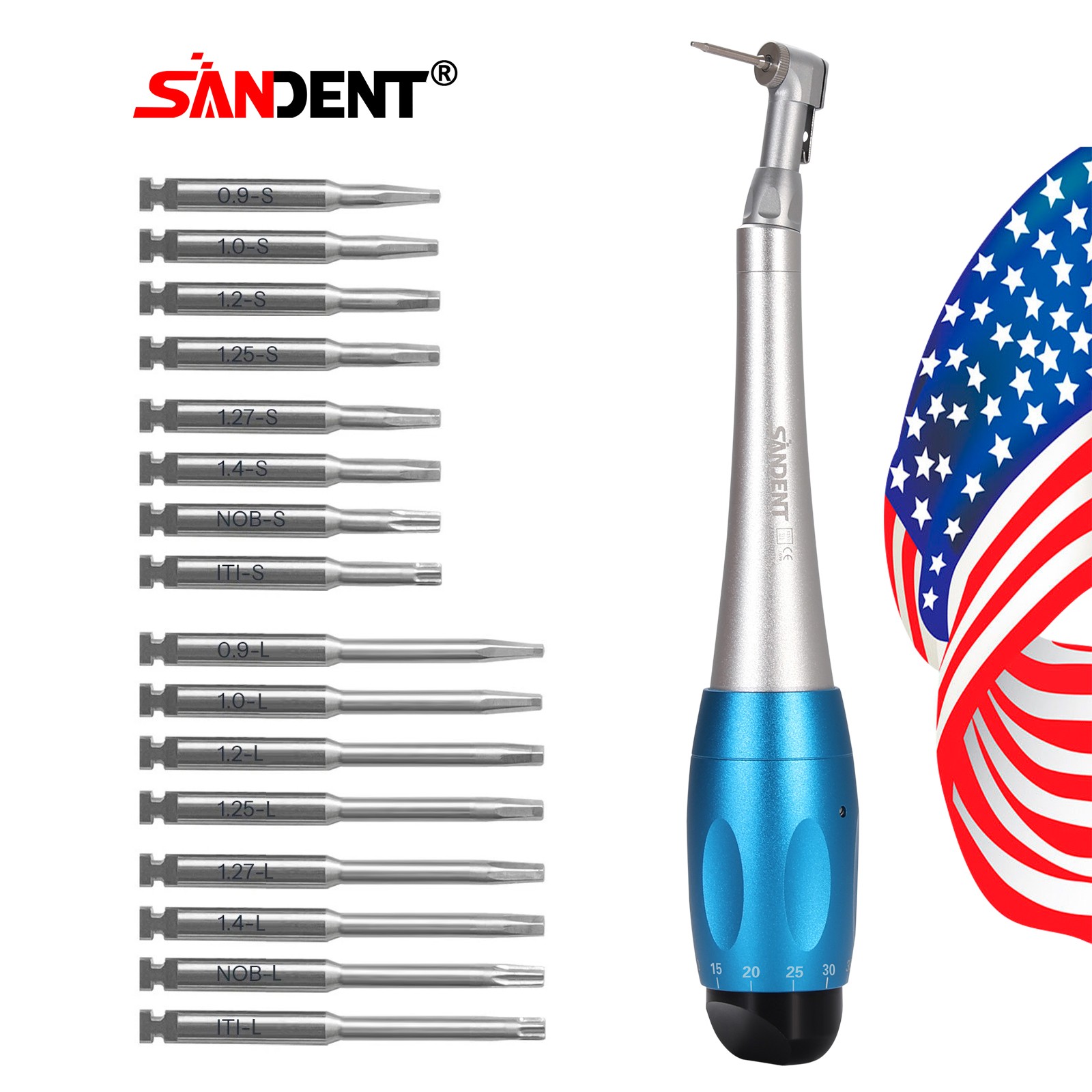 Dental Manual Implant Torque Wrench Handpiece with 16 Screw Drivers 2.35mm 2Head