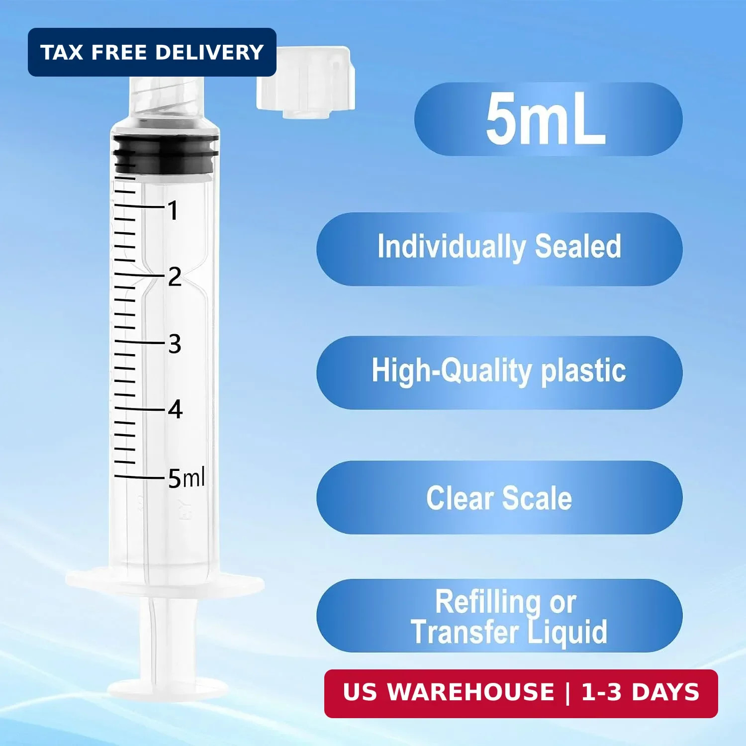 5ml Disposable Luer Lock Syringes Without Needles, 10-Pack | Sterile Plastic Syr